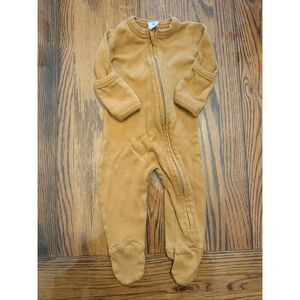 Kate Quinn Mustard Yellow Full Zip Foldover Mitten Cuffs Footie Size Newborn